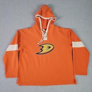 Anaheim Ducks Lace Up Hoodie Mens Large NHL Hockey Old Time Hockey Sweatshirt